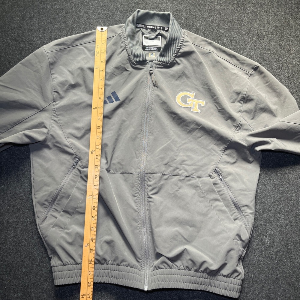 Adidas Georgia Tech Jacket Mens M Grey Excellent Sideline Bomber Windbreaker - Picture 10 of 10
